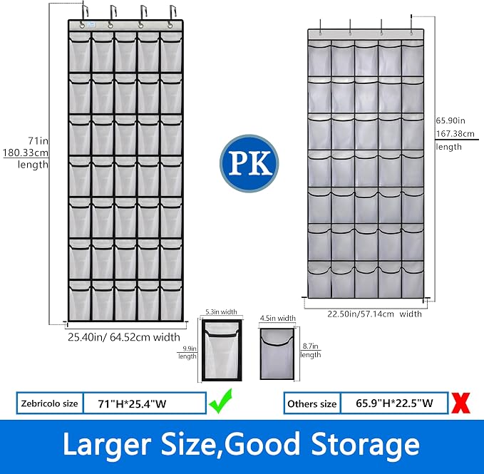 Over the Door Shoe Organizer, 2025 Upgrade 35 Large Pockets for Shoe Storage, Hanging Shoe Holder with Metal Hook, Clear Shoe Rack for Closet Bathroom Door Space Saving - White/Black