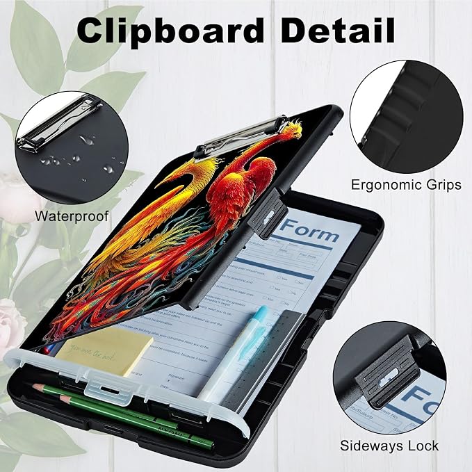 A4 Clipboard with Storage Pen Holder, Clipboards Organizer Nursing Clipboard Foldable File Folder Plastic Clipboard Folio Clip Board for Office Work Classroom Doctor, Flamingo Red