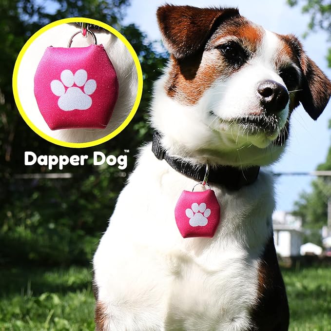 Dapper Dog - Dog Tag Silencer with Tag Ring (Pink with Large White Paw Print) (Pink)