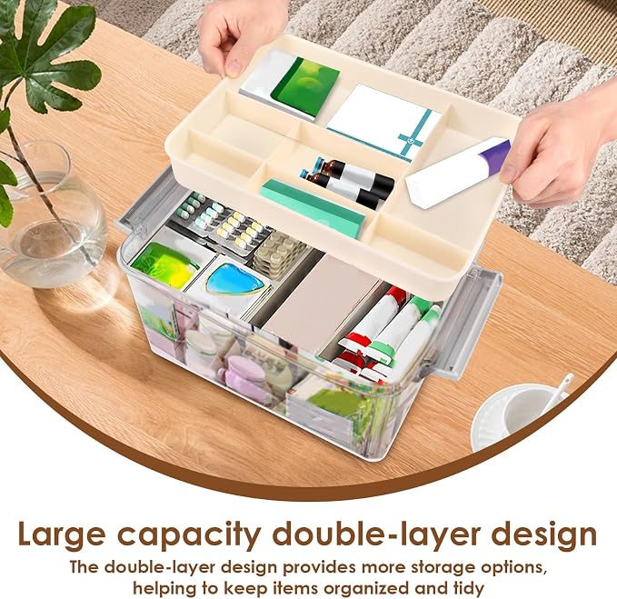 Medicine Organizer Storage Box with Handle, Plastic First Aid Box Empty, Thickened Medicine Container Chest, Multipurpose Medical Case with Lids(transparent color)
