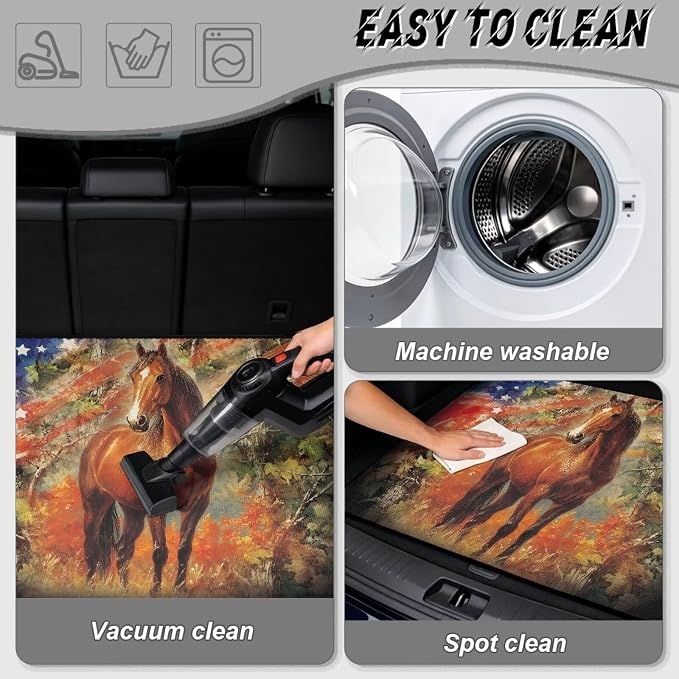 All Weather Cargo Liner American Flag Horse Car Trunk Mats USA Patriotic Cargo Mats for Most Cars Non Slip Rear Trunk Mat Floor Mat Covers Universal Size 29" x 39"