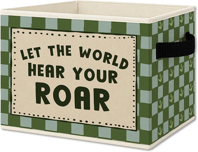 Dinosaur Nursery Cube Storage Bins with Handles, Dinosaur Blue Green Checkered Collapsible Fabric Storage Basket Boxes Books Clothes Organizer for Kids Boys Room Bedroom Playroom Bathroom