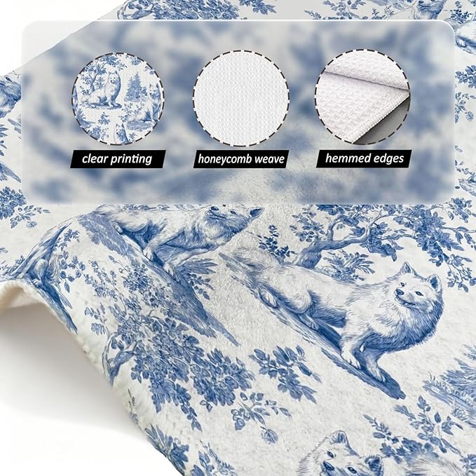 Samoyed Kitchen Dish Towels,Blue and White Floral Dog Towel Dish Tea Towels, Chinoiserie Decor for Kitchen Bathroom,Samoyed Gifts for Dog Lover Mom Dad,16x24 Inch