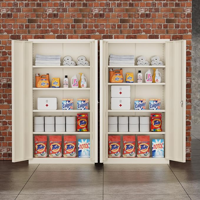 Greenvelly 72" Metal Storage Cabinet with Locking Doors and 4 Adjustable Shelves, Lockable Steel Cabinet for Home Office, Garage, Shop, School (Grey 36" W x 18" D)
