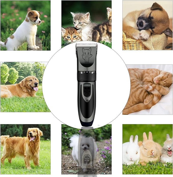 Highdas Dog Clippers for Grooming Rechargeable, Electric Dog Grooming Kit Clippers Low Noise, Cordless Quiet Dog Shaver, Pet Hair Trimmer Set for Dogs, Cats, Pets (Grey)