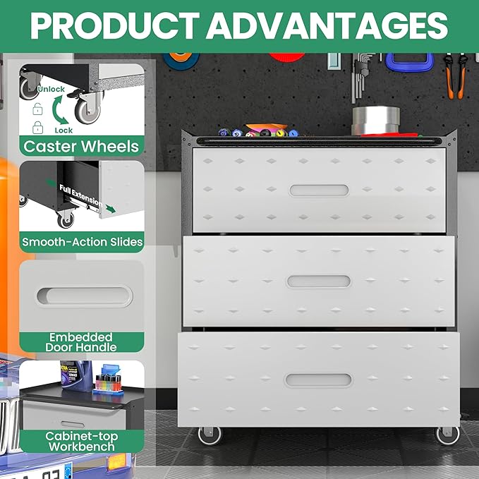 Garage Cabinet System | Heavy Duty Steel All-in-One Modular Garage Cabinet Set for Ultimate Workshop Organization | Easy Assembly Garage Storage Cabinets & Tool Bench