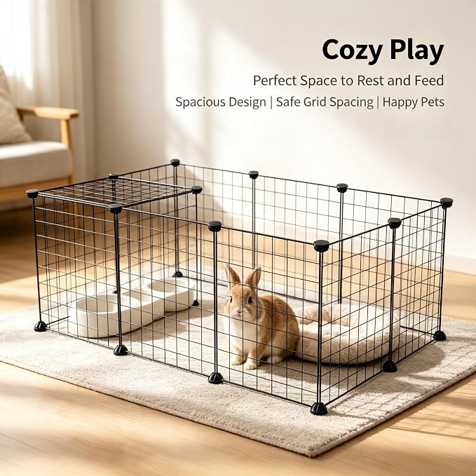 Modular Wire Pet Playpen Fence, 56x28x14 in, DIY Assembly | Rust Resistant, Indoor & Outdoor Use, No Tools Required, Small Animals, Portable Storage