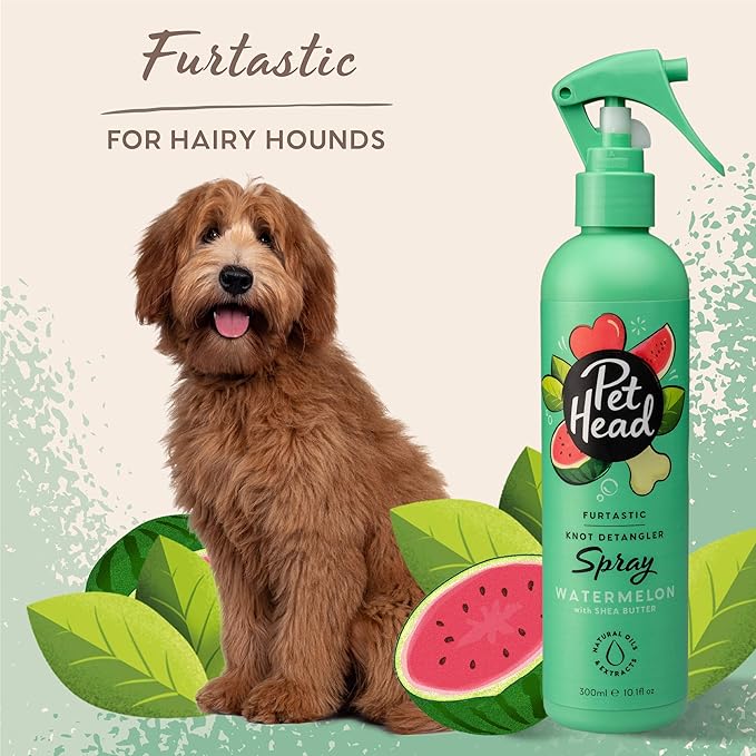 Pet Head Furtastic Dog Spray | Watermelon Scent | Pet Spray for Smelly Dogs | Knot Detangler | Care for Long, Tangly Curls & Coats | Vegan | Gentle Formula for Puppies | Made in USA | 10.1 fl. oz.