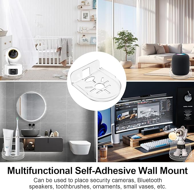 OOTSR 2 Pack Acrylic Wall Mount Bracket for Security Camera, Universal Adhesive Wall Shelves for Baby Monitors Speakers, No Drilling Mounting Tray Indoor, Clear