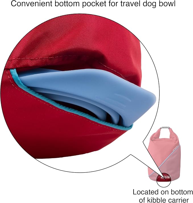 Kurgo Kibble Carrier, Chili Red | Dog Food Travel Bag, Ripstop Material, Food-Safe Liner, Bottom Bowl Stash Pocket, Side Zip Pocket, Hold Up to 5 Lb of Kibble
