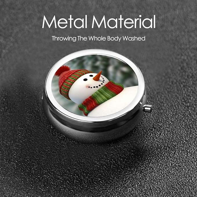 Round Pill Box Smile Gaze Snowman Pill Case for Purse & Pocket 3 Compartment Pill Organizer Portable Travel Pillbox Medicine Pill Holder Container for Daily Vitamin Cod Liver Oil Storage