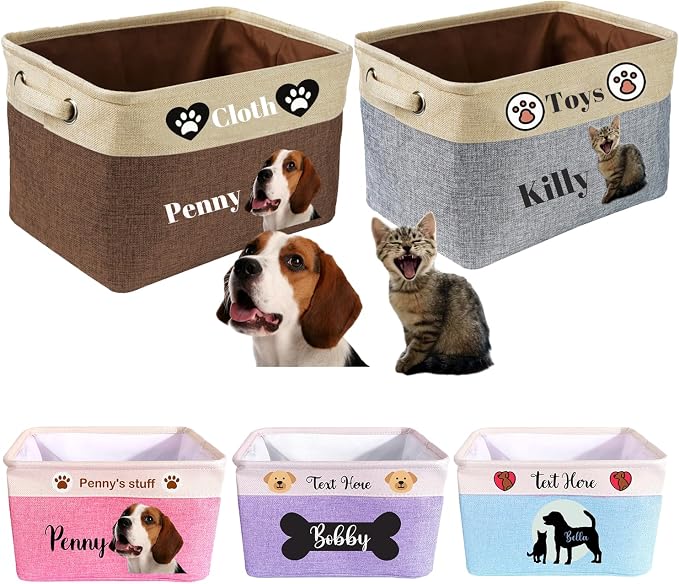 Personalized Dog Toy Storage Basket with Pet Name - Custom Collapsible Puppy Bin, Durable Fabric Toy Box for Dogs & Cats, Sturdy Handles for Home Organization