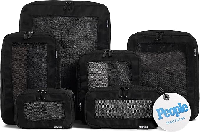 Compression Packing Cubes for Travel, 6-Pack, Black | Solves overpacking, 6-Piece set fits most suitcases, 50% Space savings, Compression luggage organizer bags
