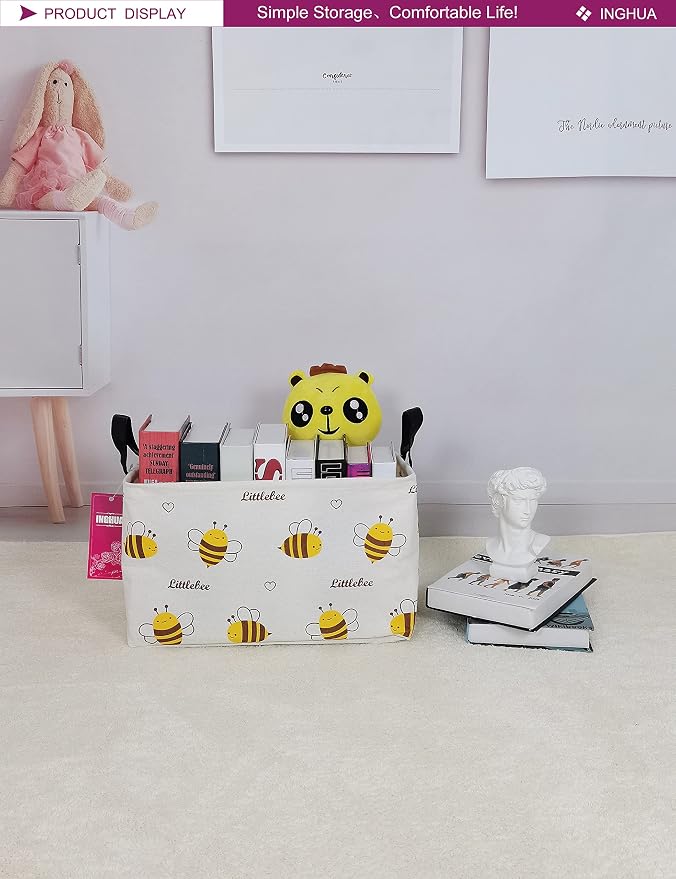 Rectangular Bee Storage Basket Gift Bag | Gifts Bag for Toys,Books,Clothes,Gifts,Pets-Perfect for Home,Office,Nursery,Dorm,Shelf