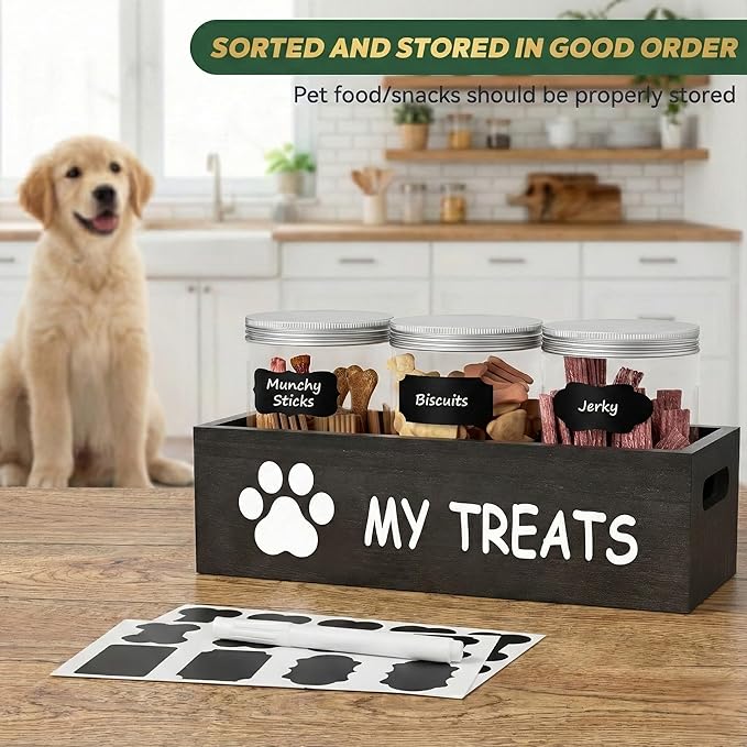 qeerable Dog Treat Container Airtight Storage Jars Set of 3 - Clear Plastic Pet Treat Canister with Lids - Dog Food Container for Countertop Organization (grey)