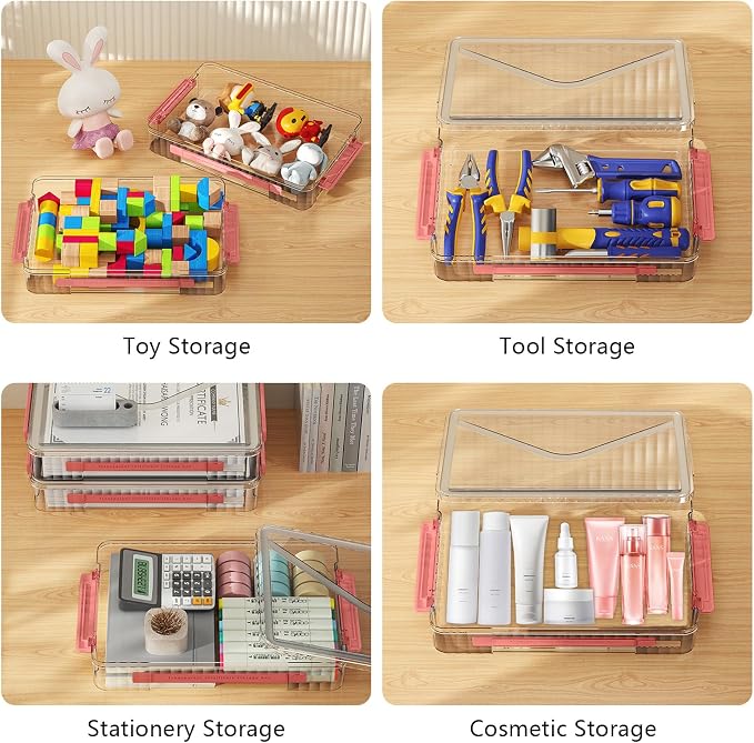 Marte Vanci Plastic Storage Bin with Lid Portable Project Case with Handle Clear Storage Box Transparent File Document Protector Stackable Container for A4 Letter Paper Photo Crafts Scrapbook