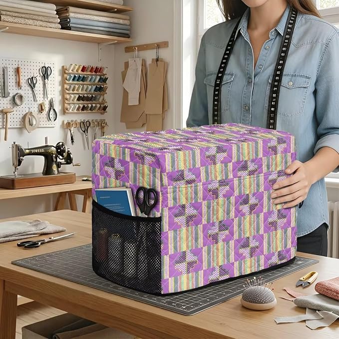 Sewing Machine Cover Polyester Febric Kente Ankara Africa Print | Dust Pet Hair Protection,Quilting Design,Fits Standard Singer,Brother Janome Machines,Protecting Decorating Your Sewing Space
