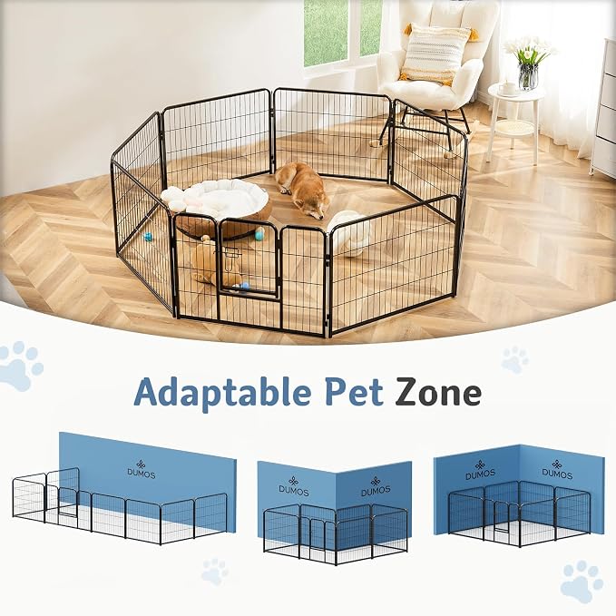 DUMOS Dog Playpen 16 Panels 24 Inch Indoor Outdoor Metal Pet Fence | Foldable Dog Play Pen with Door, Portable Exercise, RV Camping, Puppy Small Dogs