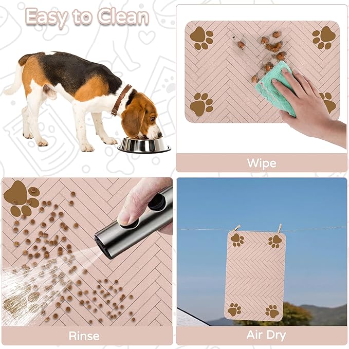 Pet Feeding Mat-Absorbent Dog Feeding Mat for Food and Water Bowl,No Stains Pet Placemat,Quick Drying Water Dispenser Mat for Dog and Cat,Easy to Clean Dog Accessories(L,Brown)