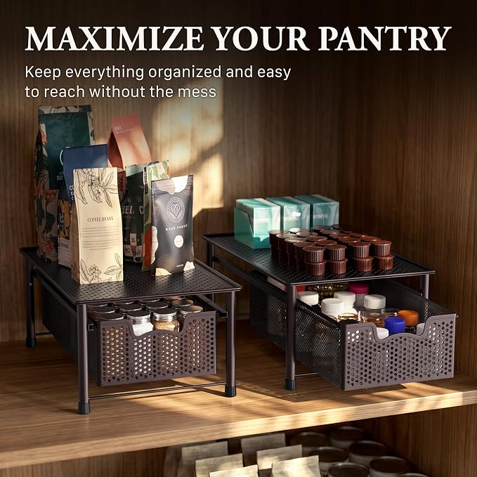 Simple Houseware Stackable Cabinet Basket Drawer Organizer, Bronze