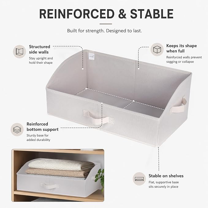 WUIKE Trapezoid Closet Storage Bins with Handles, White & Beige, 3 Pack | 19.5"L x 11"W x 8"H, Closet Shelf Organizer, Home Storage for Handbags, Clothes, Towels, Wardrobes, and Living Rooms