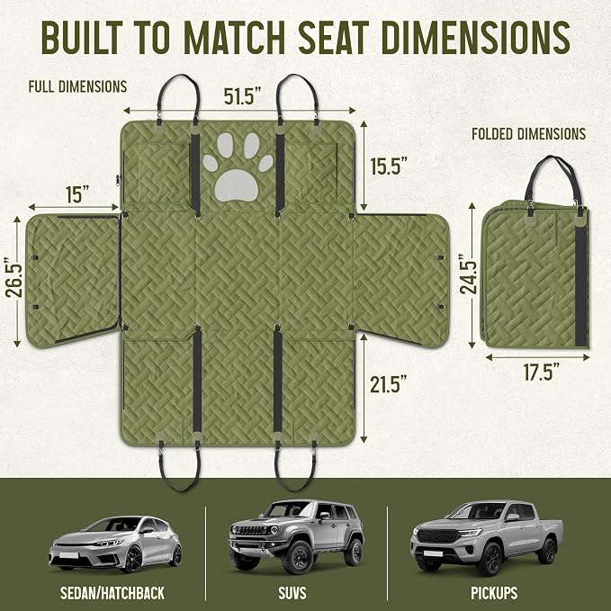 Dog Car Seat Cover for Back Seat - Dog Hammock Car with Safety Backseat Extender Belt Strap, Washable Mat - Hard Bottom Pet Backseat Cover 280lbs Max Load, Protector Carseat Bed for Truck SUV