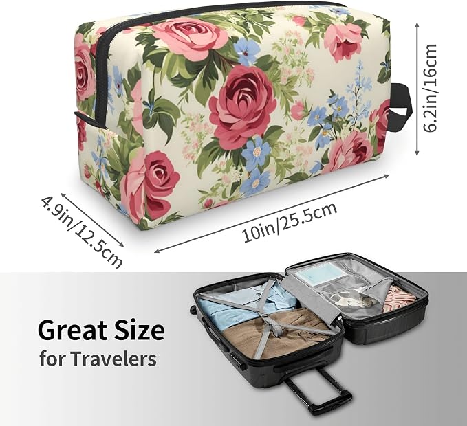 Vintage Rose Flower Makeup Bag - Durable 600D Oxford Fabric Travel Cosmetic Bag, Shockproof Foam Padded Toiletry Organizer for Gym & Daily Use 10x6.2x4.9 Inch