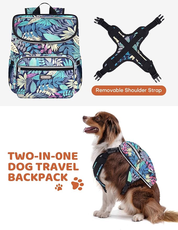 BAGLHER Travel Dog Backpack - Detachable Travel Pet Supplies Gear Backpack,Dog Bag for Traveling with 2 Silicone Collapsible Bowls and 2 Storage Baskets