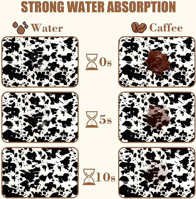 Dish Drying Mat Cow Print Coffee Bar Mat for Countertop Absorbent Drying Rack Pad Hide Stain Rubber Backed Dish Drainer Rack Pad Espresso Machine Dining Room Decoration 15.7 x 23.6 Inch