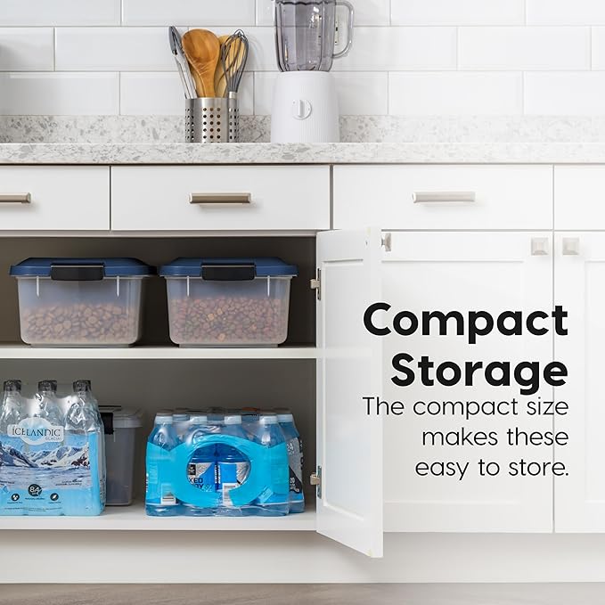 IRIS USA Dog Food Storage Container, 2-Pack, Up to 14 lbs, Navy | Made in the USA, Comes with 2-Cup Sccop, Stacklable, Airtight Seal, BPA-Free, Bird Seed, Cat food, Treats, Keeps Kibble Fresh