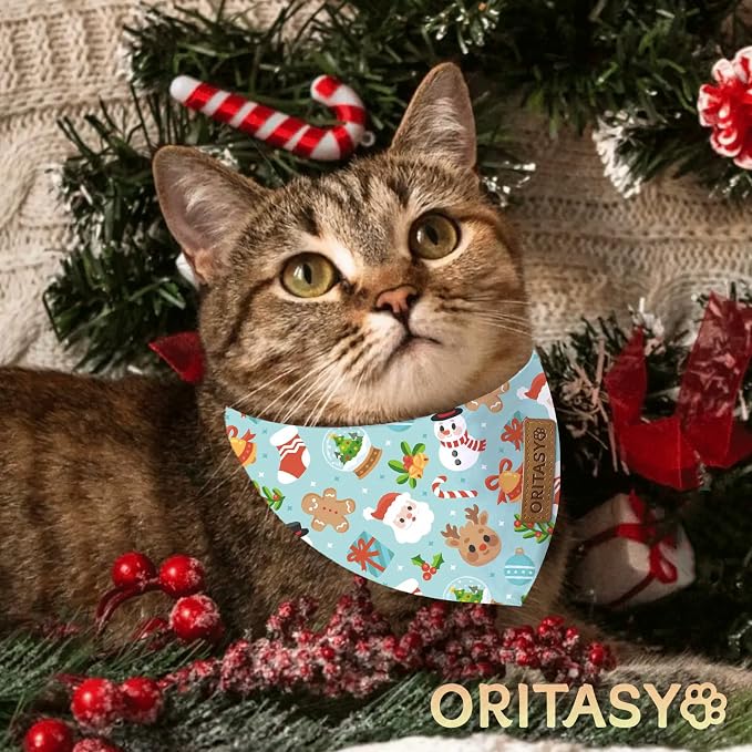 Pink Christmas Dog Bandanas, 2-Pack Triangle Reversible Snowman Gingerbread Man Pet Scarves, Premium Fabric, Santa Claus Bandana for All Boys Girls Dogs (Small, Style 1)