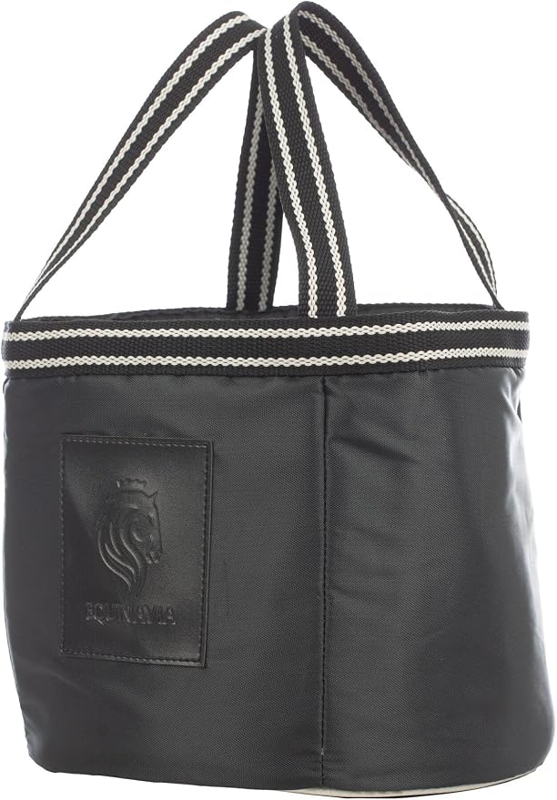 Equinavia Darby Mini Grooming Tote Bag for Horses, Dogs, Cats | Riding Supplies Organizer with 8" x 8" x 8.5" Interior - Black/Silver - One Size