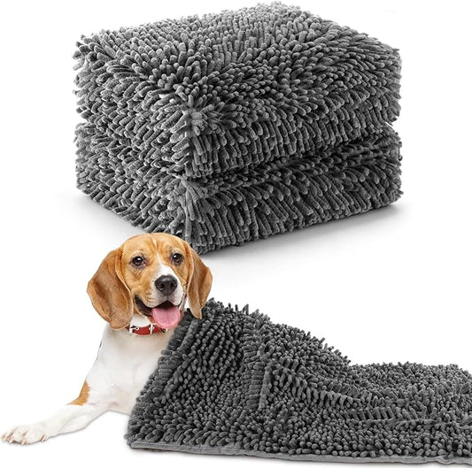 Peryiter 2 Pack Quick Dry Towel for Dogs 35''x 23'' Extra Large Absorbent Dog Towel Microfiber Chenille Towels Dog Pet Bath Mat, Machine Washable, Grey