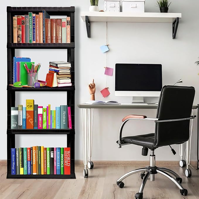 Oskar Heavy Duty Plastic Storage Shelves- for Garage, Kitchen, Bathroom Basement Kids Room, Stackable 5-Tier Black, Organizer Rack for Books Shoes, Toys, Pantry, Cleaning and Closet Organization