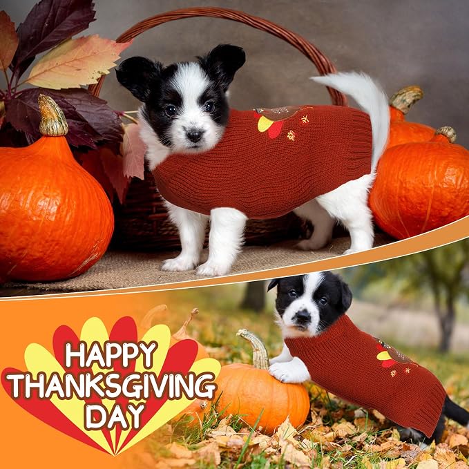 Sanwuta 3 Pcs Thanksgiving Christmas Dog Sweaters Sets, Medium | Turkey,Santa,Snowman Festive Design, Soft Smooth Knit Turtleneck, Warm Holiday Costume for Small Dog and Cat, Party Photoprop