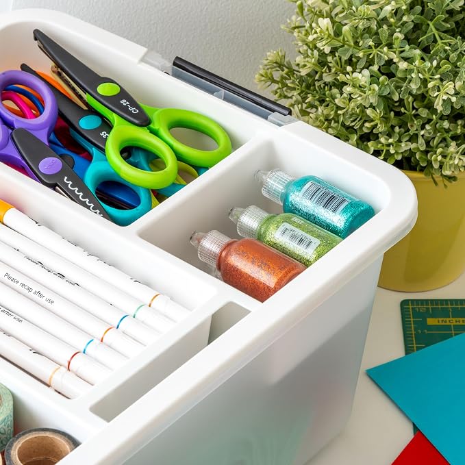 IRIS USA 18 Quart Clear Storage Organizer with Removable Dividers | Removable dividers organize tools, pantry goods, and household supplies. Stackable design saves space