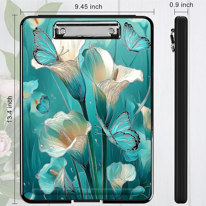 Heavy Duty Storage Clipboard, Slim Nursing Clipboard with Internal Pen Case, Portable File Organizer Case for A4 Letter Size Paper Office Medical Professionals, Blue Lily