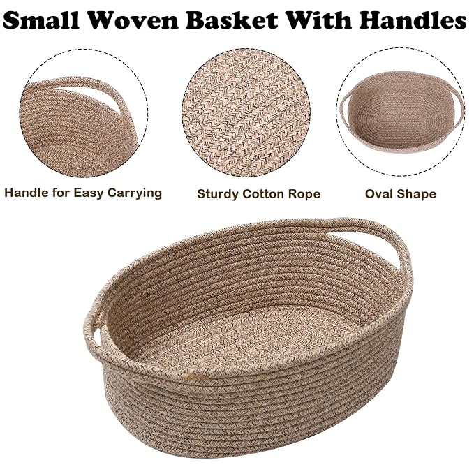 Woven Rope Basket,Baby Gift Basket with Bag & Ribbon, Mixed Brown | Cotton rope with handle, 12x8x5 in, gift bag and ribbon, for baby shower, birthday, toy storage, nursery, shelf decor