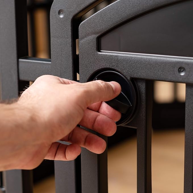 IRIS USA 8-Panel Dog Playpen, Pet Enclosure, Black | Pet Containment, Multi-Shape Setup, Flexible Boundary, Custom Pen Configuration, Tool-Free Assembly, Secure Door Latch