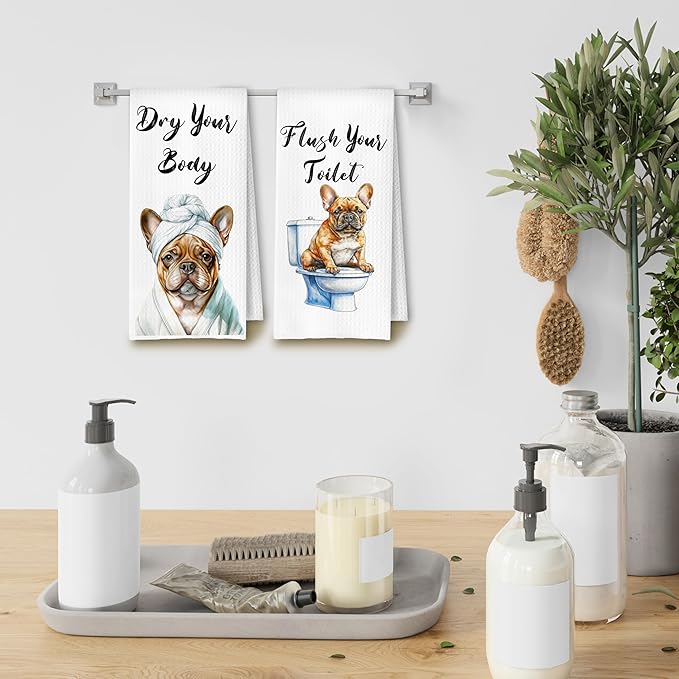 Funny French Bulldog Hand Towels for Bathroom Washroom, Dog Bathroom Decor, Gifts for French Bulldog Lovers, Frenchie Mom Gifts Hand Towels, 16x24 Inch Set of 4