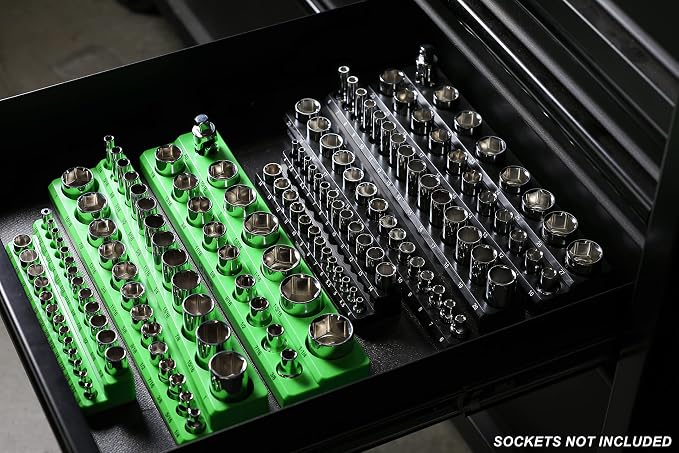 ARES 60160 6-Pc Black/Green Metric/SAE Magnetic Socket Organizer | Part No. 60160; Metric and SAE Set Black and Green -1/4 in, 3/8 in, 1/2 in Socket Holders -143