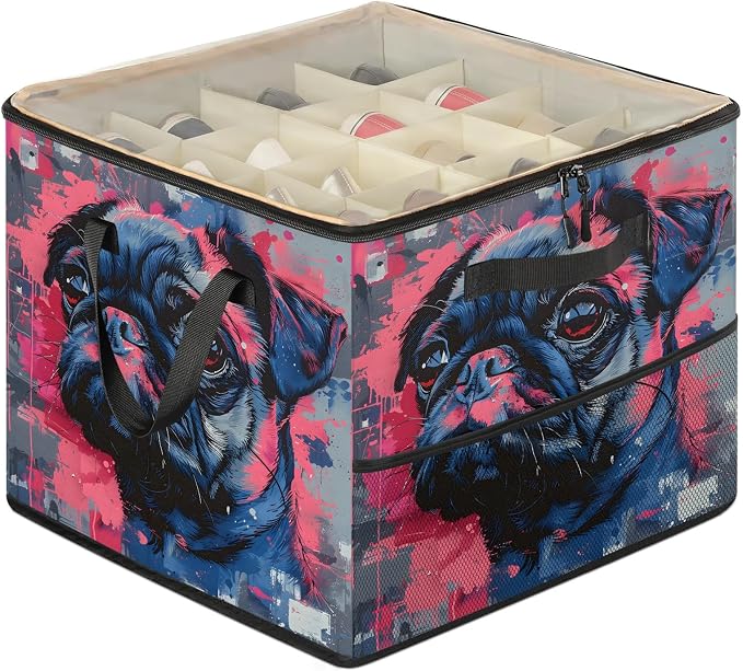 TropicalLife Pug Dog Shoe Organizer for Closet | Foldable Shoe Storage Box Bin 16-32 Pair Shoe Storage for Sneakers, Boots & Heels with Adjustable Dividers, Clear Cover