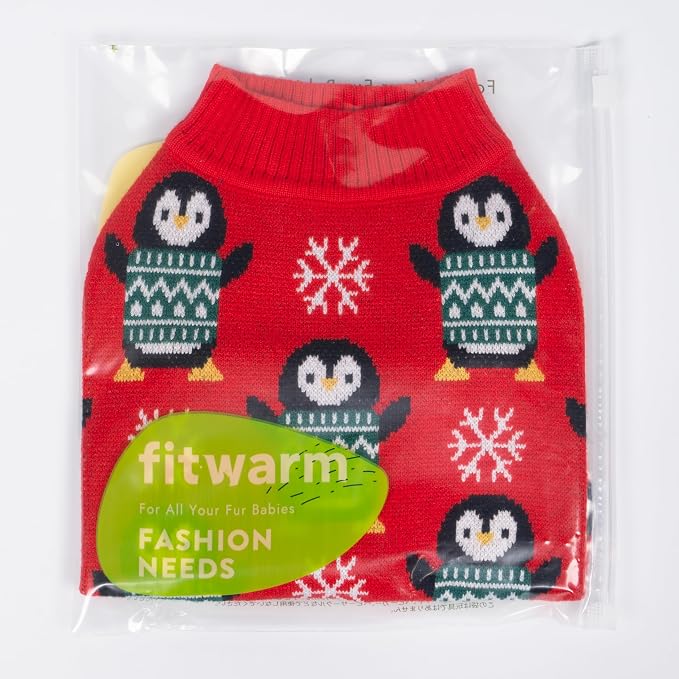 Fitwarm Funny Penguins Dog Ugly Christmas Sweater, Winter Dog Clothes for Small Dogs Girl Boy, Pet Xmas Outfit, Green, Red, White, Large