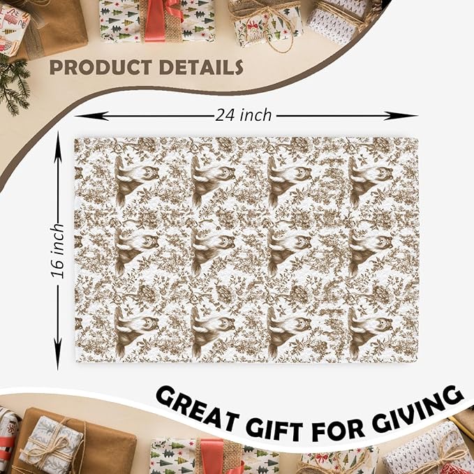 Rough Collie Kitchen Dish Towels,Brown and White Floral Dog Towel Dish Tea Towels, Chinoiserie Decor for Kitchen Bathroom,Rough Collie Gifts for Dog Lover Mom Dad,16x24 Inch