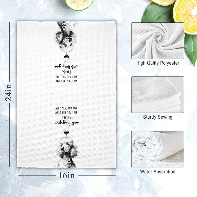 Funny Dog Poodle Kitchen Towels Set of 2, Every Meal You Bake Hand Towels Decor for Bathroom, Cute Dish Towel Gifts for Christmas Dog Lovers Mom,Rustic Tea Bar Towel for Dining Room 16x24in