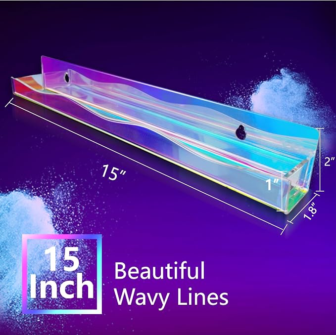 15" Nail Polish Rack Wall Mounted Shelf,6 Pack Clear Rainbow Iridescent Acrylic Organizer Nail Supplies for Nail Techs,Great Display for Salons Retailers