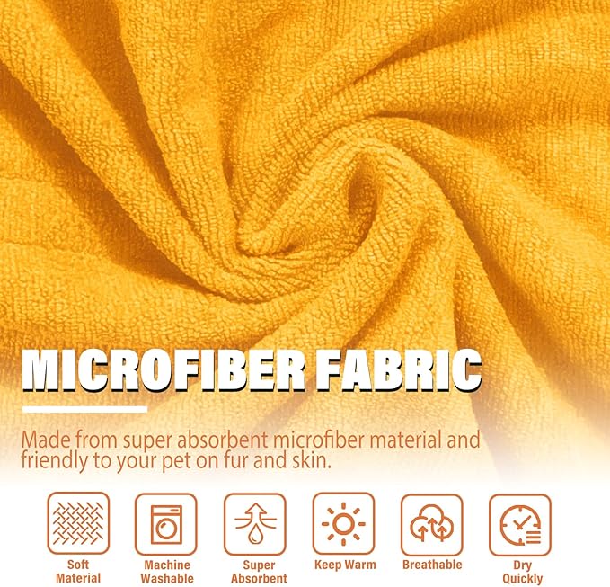 Dog Robe - Fast Drying Towel - Microfiber Super Absorbent Pet Bathrobe, Adjustable Collar & Belly Strap (Yellow, Small)