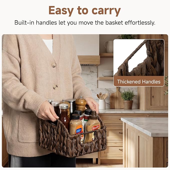 StorageWorks Pantry Baskets for Organizing, Handwoven Brown Baskets, 2-Pack | Water Hyacinth Pantry Baskets for Organizing, Wicker Baskets with Handles, Handwoven Wicker Storage Baskets for Shelves