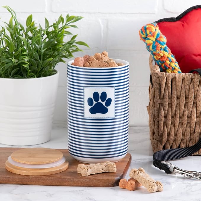 Bone Dry Paw & Patch Ceramic Pet Collection, Treat Canister, 4x6.5, Nautical Blue