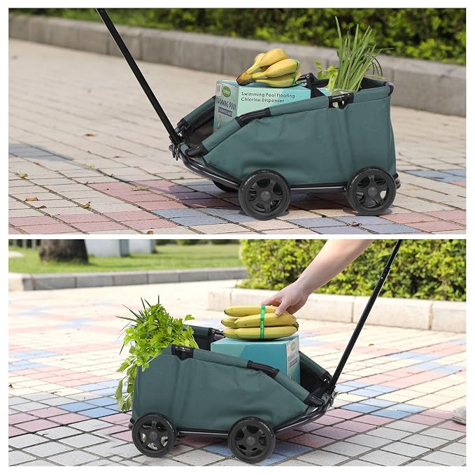 Mini Dog Stroller, Foldable Pet Stroller for Small Dogs & Cats with Safety Rope, Storage Basket & Built-in Cushion - Extendable Handle, Lightweight Carrier for Travel, Walking, Vet Visits (Green)